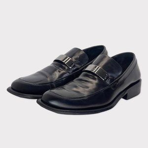 Gucci Mens Loafer Dress Shoes Black Patent Leather Logo Slip On Italy 10D